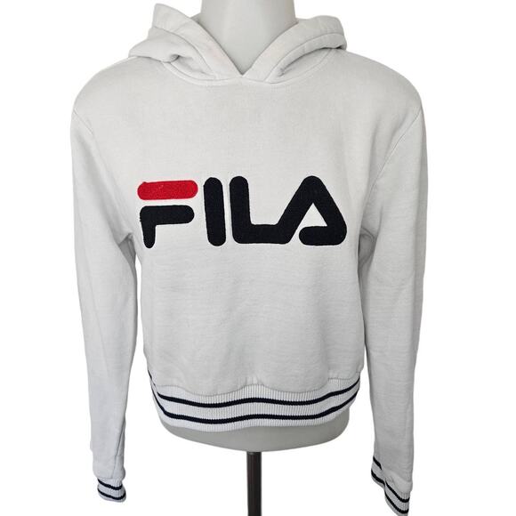 🆓 FREE FILA White Rosemary Cropped Logo Hooded Sweatshirt Small Athletic - Picture 1 of 8